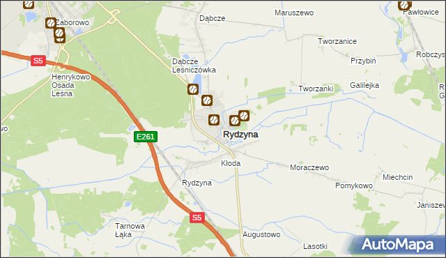 mapa Rydzyna powiat leszczyński, Rydzyna powiat leszczyński na mapie Targeo