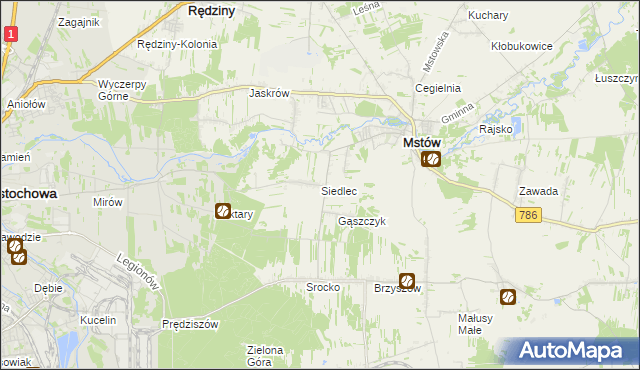 mapa Siedlec gmina Mstów, Siedlec gmina Mstów na mapie Targeo