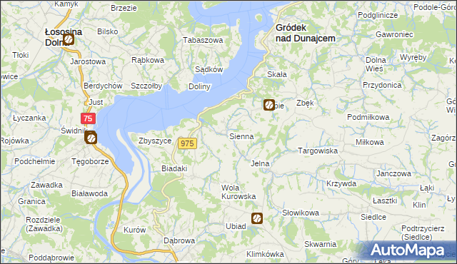 mapa Sienna gmina Gródek nad Dunajcem, Sienna gmina Gródek nad Dunajcem na mapie Targeo