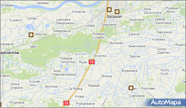 mapa Skrzynka gmina Szczucin, Skrzynka gmina Szczucin na mapie Targeo