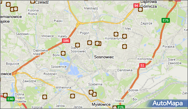 mapa Sosnowca, Sosnowiec na mapie Targeo
