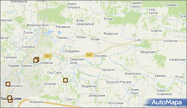 mapa Strzyżew gmina Kampinos, Strzyżew gmina Kampinos na mapie Targeo