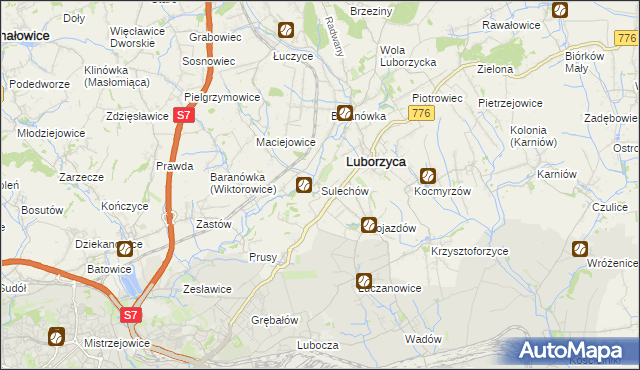mapa Sulechów gmina Kocmyrzów-Luborzyca, Sulechów gmina Kocmyrzów-Luborzyca na mapie Targeo