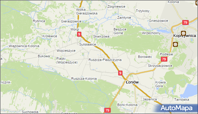 mapa Suliszów gmina Łoniów, Suliszów gmina Łoniów na mapie Targeo