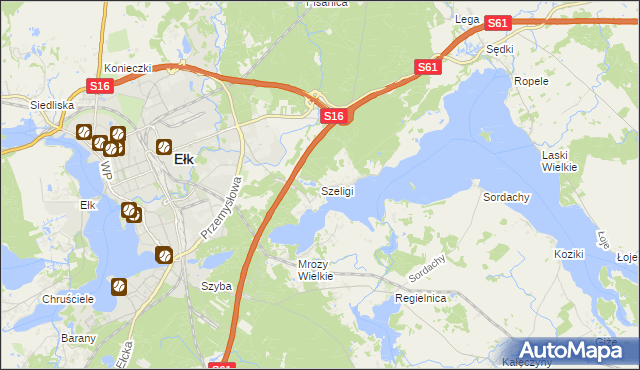 mapa Szeligi gmina Ełk, Szeligi gmina Ełk na mapie Targeo