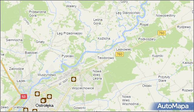 mapa Teodorowo gmina Rzekuń, Teodorowo gmina Rzekuń na mapie Targeo