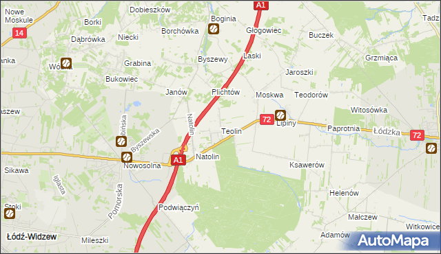 mapa Teolin gmina Nowosolna, Teolin gmina Nowosolna na mapie Targeo