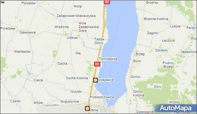 mapa Tomisławice gmina Warta, Tomisławice gmina Warta na mapie Targeo