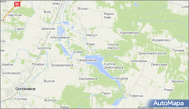 mapa Trzciniec gmina Łęki Szlacheckie, Trzciniec gmina Łęki Szlacheckie na mapie Targeo