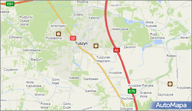 mapa Tuszynek Majoracki, Tuszynek Majoracki na mapie Targeo