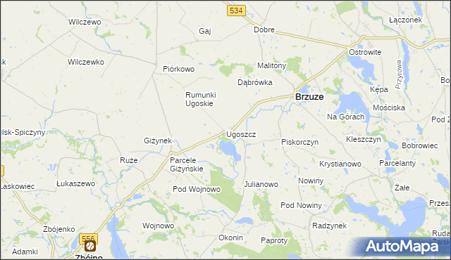 mapa Ugoszcz gmina Brzuze, Ugoszcz gmina Brzuze na mapie Targeo