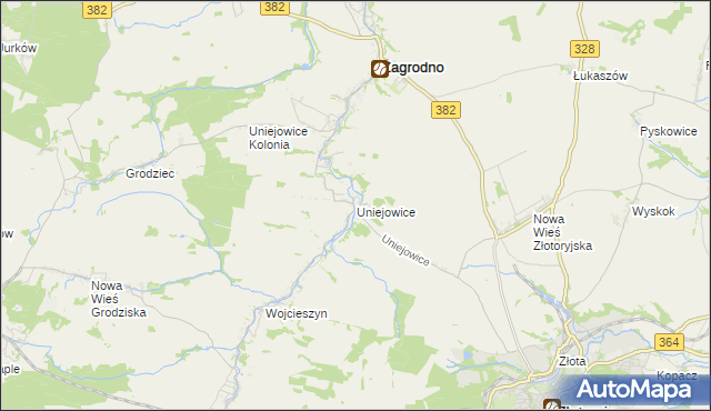 mapa Uniejowice, Uniejowice na mapie Targeo