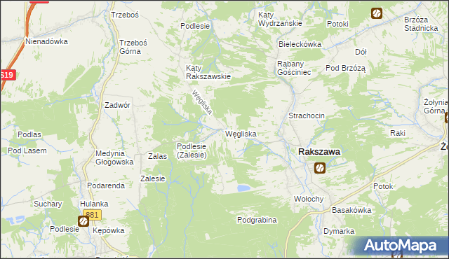 mapa Węgliska gmina Rakszawa, Węgliska gmina Rakszawa na mapie Targeo