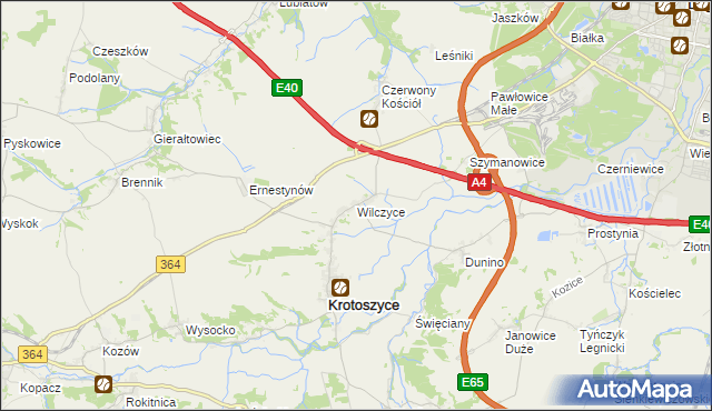 mapa Wilczyce gmina Krotoszyce, Wilczyce gmina Krotoszyce na mapie Targeo