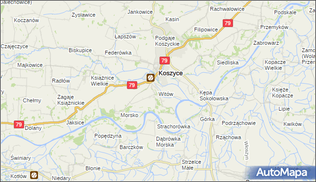 mapa Witów gmina Koszyce, Witów gmina Koszyce na mapie Targeo