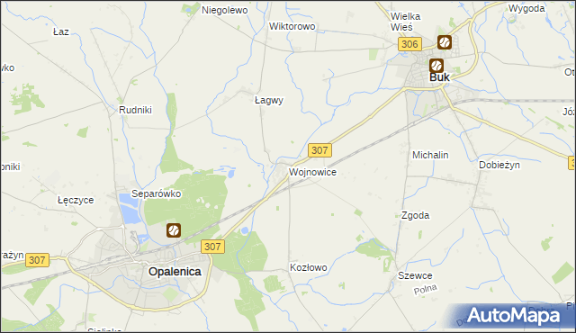 mapa Wojnowice gmina Opalenica, Wojnowice gmina Opalenica na mapie Targeo