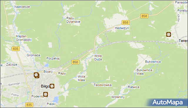 mapa Wola Duża gmina Biłgoraj, Wola Duża gmina Biłgoraj na mapie Targeo