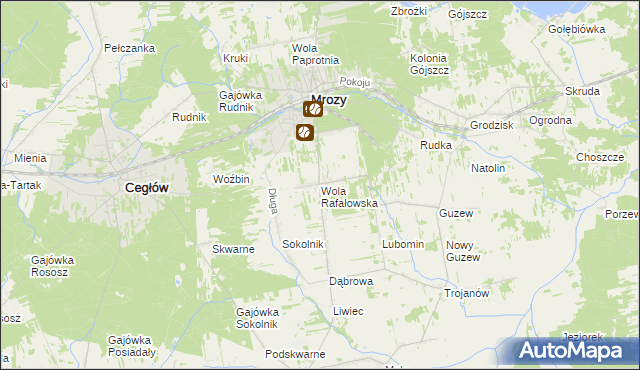 mapa Wola Rafałowska gmina Mrozy, Wola Rafałowska gmina Mrozy na mapie Targeo