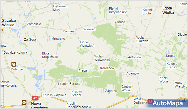 mapa Wola Wiewiecka, Wola Wiewiecka na mapie Targeo