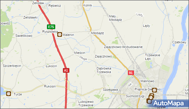 mapa Zajączkowo gmina Tczew, Zajączkowo gmina Tczew na mapie Targeo