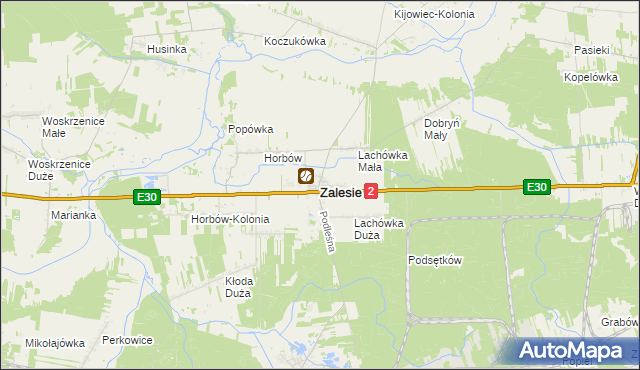 mapa Zalesie powiat bialski, Zalesie powiat bialski na mapie Targeo