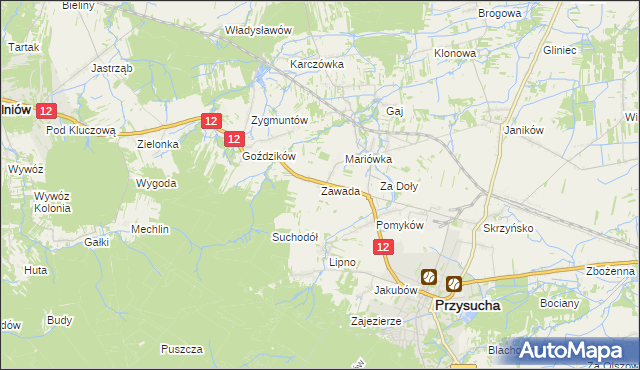 mapa Zawada gmina Przysucha, Zawada gmina Przysucha na mapie Targeo