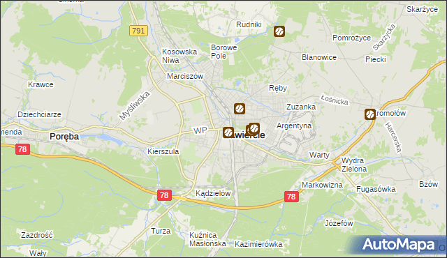 mapa Zawiercie, Zawiercie na mapie Targeo