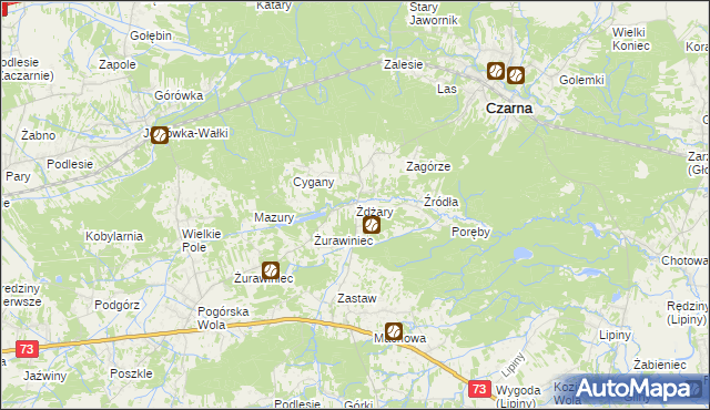 mapa Żdżary gmina Czarna, Żdżary gmina Czarna na mapie Targeo