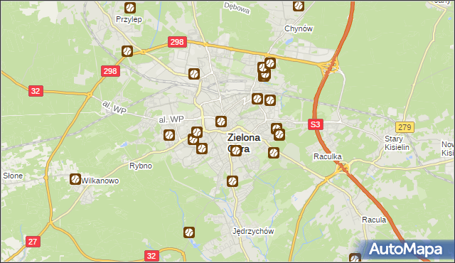 mapa Zielona Góra, Zielona Góra na mapie Targeo