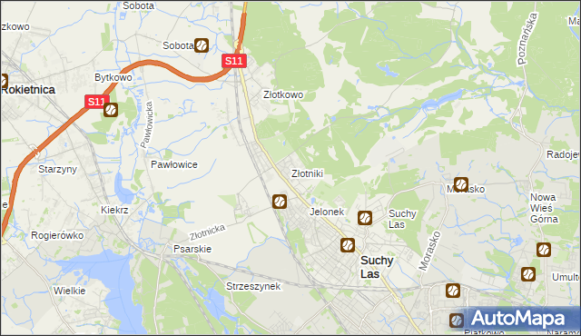 mapa Złotniki gmina Suchy Las, Złotniki gmina Suchy Las na mapie Targeo