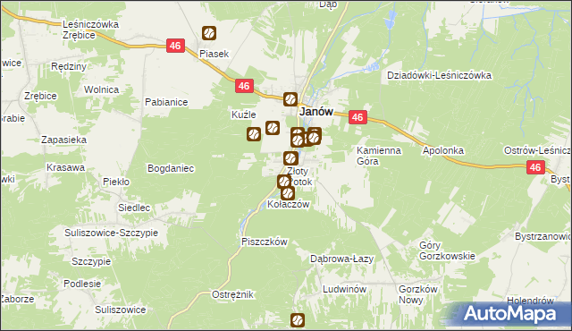 mapa Złoty Potok gmina Janów, Złoty Potok gmina Janów na mapie Targeo