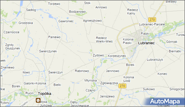 mapa Żydowo gmina Lubraniec, Żydowo gmina Lubraniec na mapie Targeo