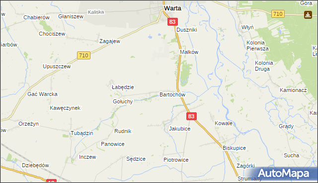 mapa Bartochów gmina Warta, Bartochów gmina Warta na mapie Targeo