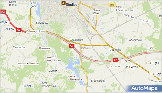 mapa Białki gmina Siedlce, Białki gmina Siedlce na mapie Targeo