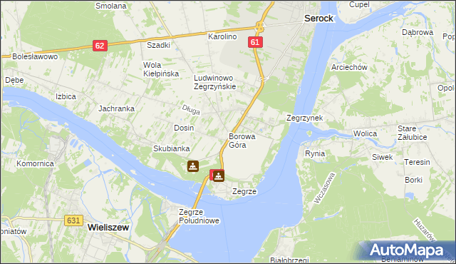 mapa Borowa Góra gmina Serock, Borowa Góra gmina Serock na mapie Targeo