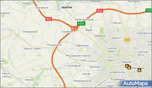 mapa Dąbrowica gmina Jastków, Dąbrowica gmina Jastków na mapie Targeo