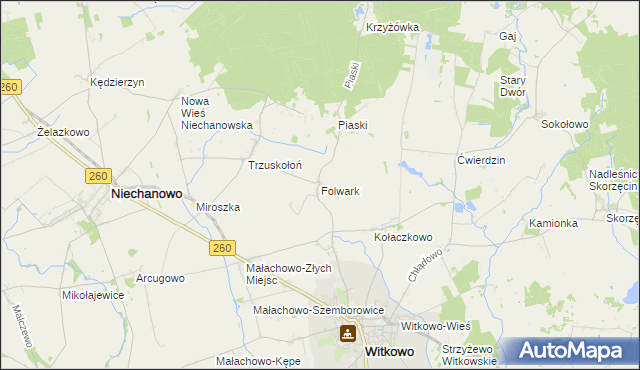 mapa Folwark gmina Witkowo, Folwark gmina Witkowo na mapie Targeo