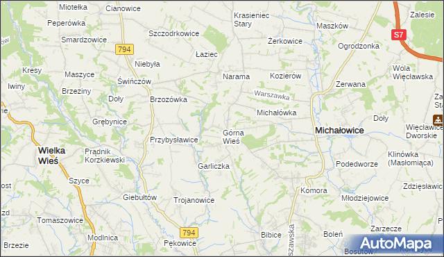 mapa Górna Wieś gmina Michałowice, Górna Wieś gmina Michałowice na mapie Targeo