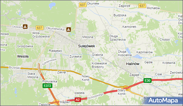 mapa Grabina gmina Halinów, Grabina gmina Halinów na mapie Targeo