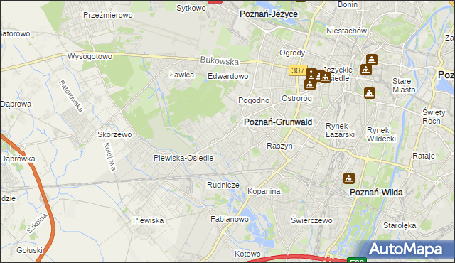 mapa Grunwald gmina Poznań, Grunwald gmina Poznań na mapie Targeo