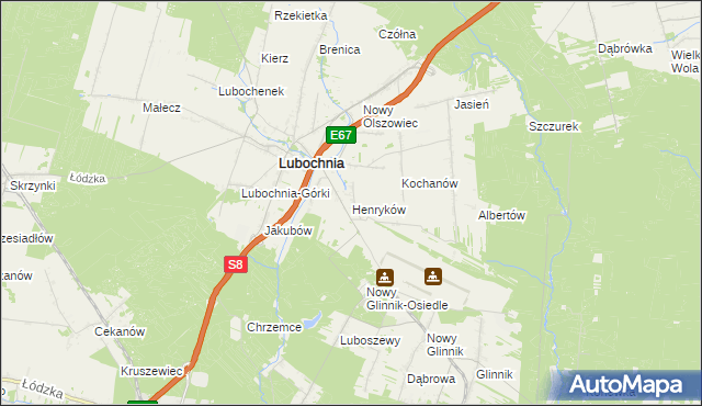 mapa Henryków gmina Lubochnia, Henryków gmina Lubochnia na mapie Targeo