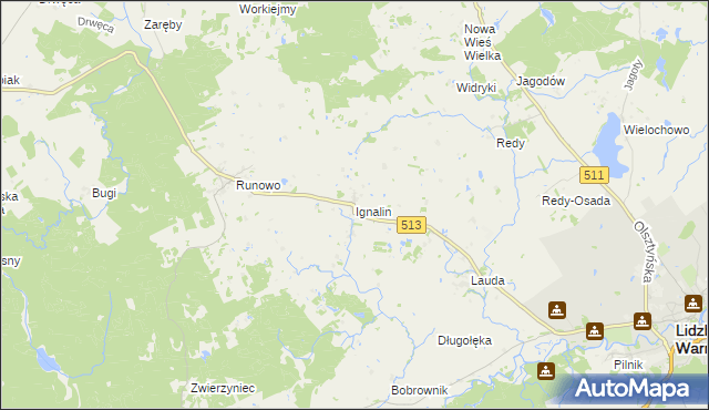 mapa Ignalin gmina Lidzbark Warmiński, Ignalin gmina Lidzbark Warmiński na mapie Targeo