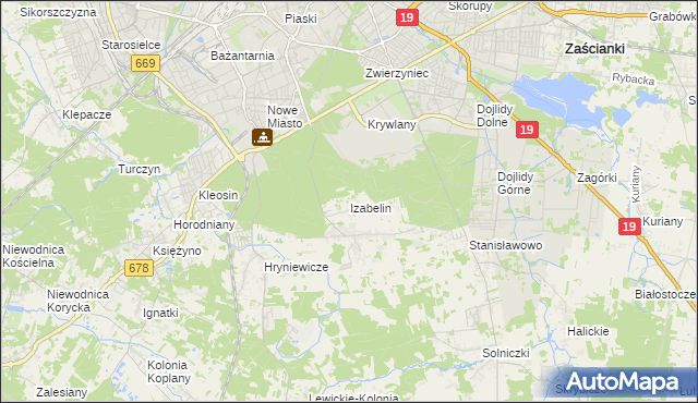 mapa Izabelin gmina Juchnowiec Kościelny, Izabelin gmina Juchnowiec Kościelny na mapie Targeo