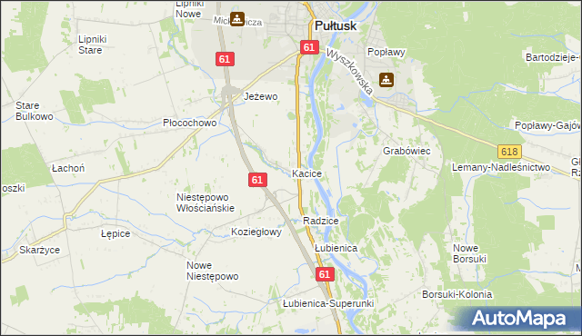 mapa Kacice gmina Pułtusk, Kacice gmina Pułtusk na mapie Targeo