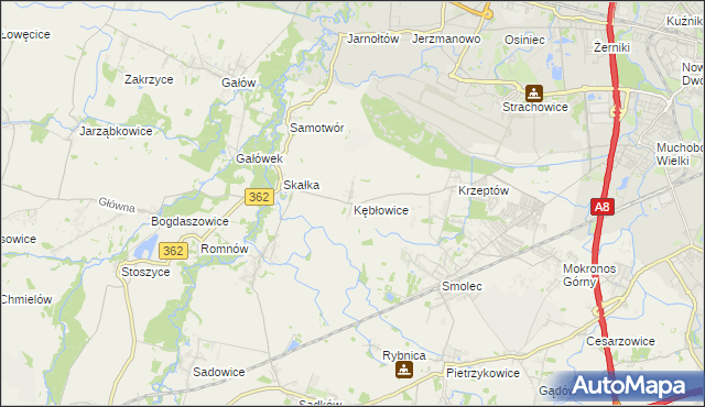 mapa Kębłowice gmina Kąty Wrocławskie, Kębłowice gmina Kąty Wrocławskie na mapie Targeo