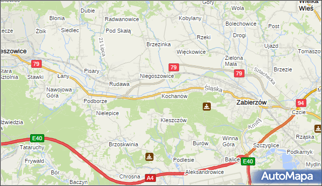 mapa Kochanów gmina Zabierzów, Kochanów gmina Zabierzów na mapie Targeo
