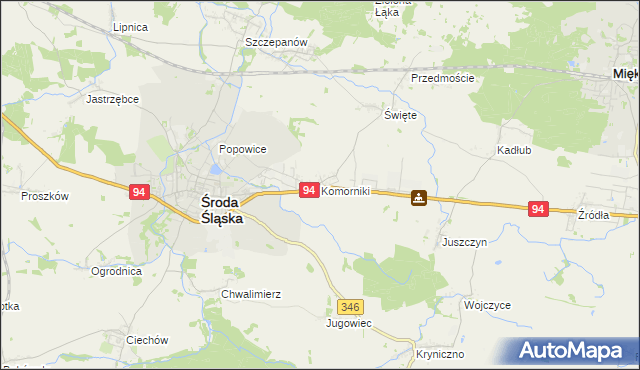 mapa Komorniki gmina Środa Śląska, Komorniki gmina Środa Śląska na mapie Targeo