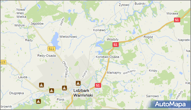 mapa Koniewo-Osada, Koniewo-Osada na mapie Targeo