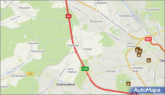 mapa Kozłów gmina Sośnicowice, Kozłów gmina Sośnicowice na mapie Targeo