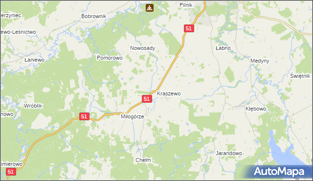 mapa Kraszewo gmina Lidzbark Warmiński, Kraszewo gmina Lidzbark Warmiński na mapie Targeo